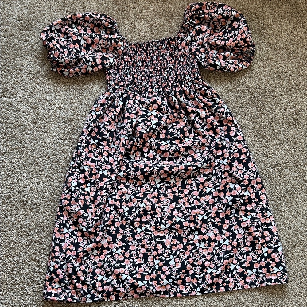 Mikarose Black Midi Dress with Pink Floral Print